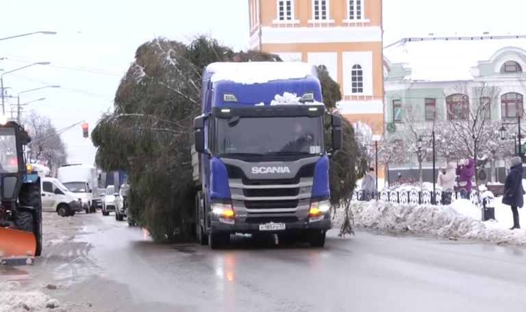 На городской площади возле администрации установили главную новогоднюю ёлку